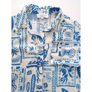 Calypso St Barth Top Women S 3/4 Sleeve Linen Blend Tropical Resort Beach Button